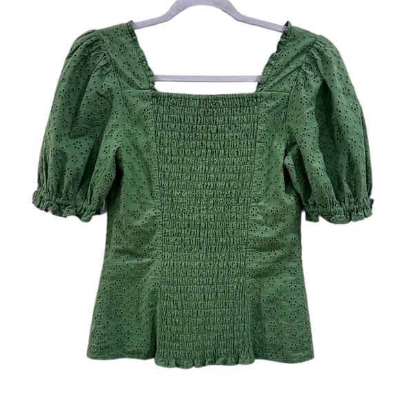 Rachel Parcell Puff Sleeve Green Eyelet Top - Picture 7 of 7
